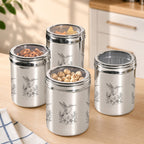 Bird Etched Airtight Steel Top Window Jar Set Of 4 1250ml Nestasia