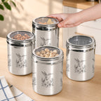 Bird Etched Airtight Steel Top Window Jar Set Of 4 1250ml Nestasia