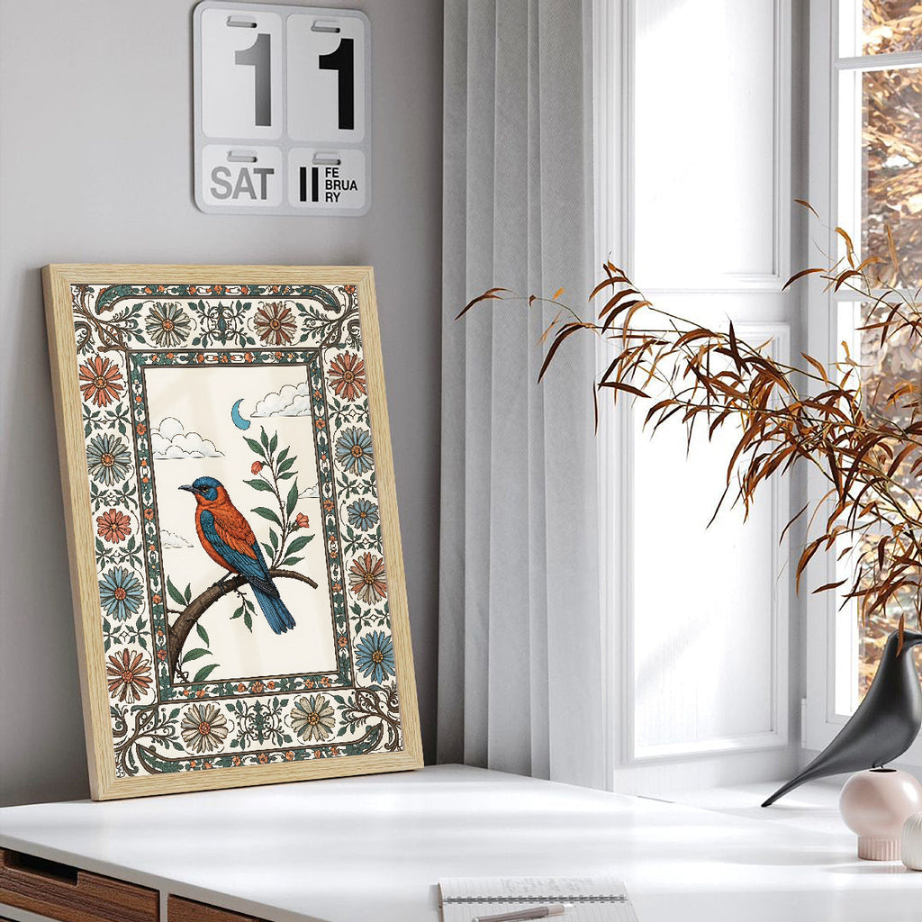 Birds Floral Madhubani Art Paintings, Painting For Wall Living Room, Set of 3 AXIII-39-MDB ArtX