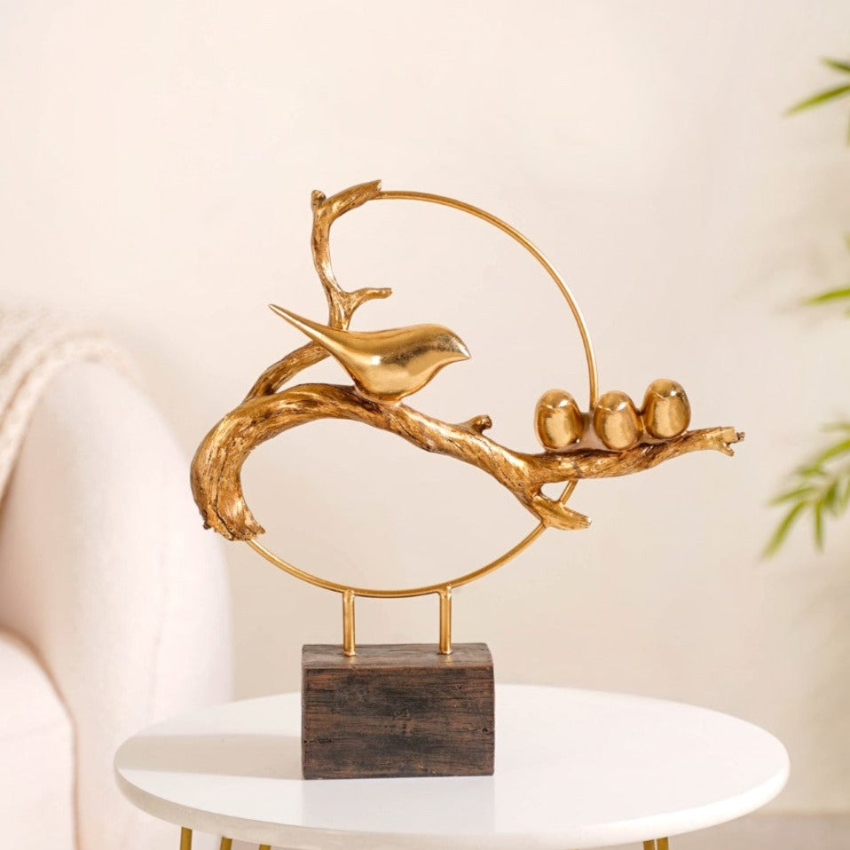 Bird Family Sculpture Showpiece Gold Nestasia