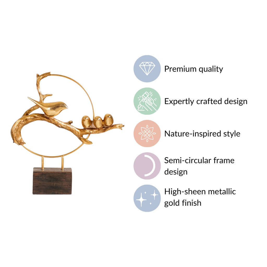Bird Family Sculpture Showpiece Gold Nestasia