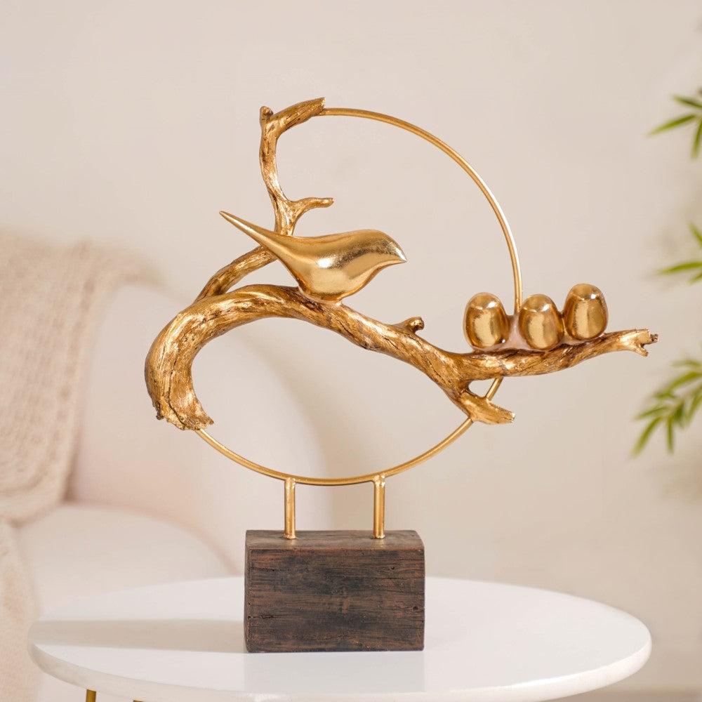 Bird Family Sculpture Showpiece Gold Nestasia