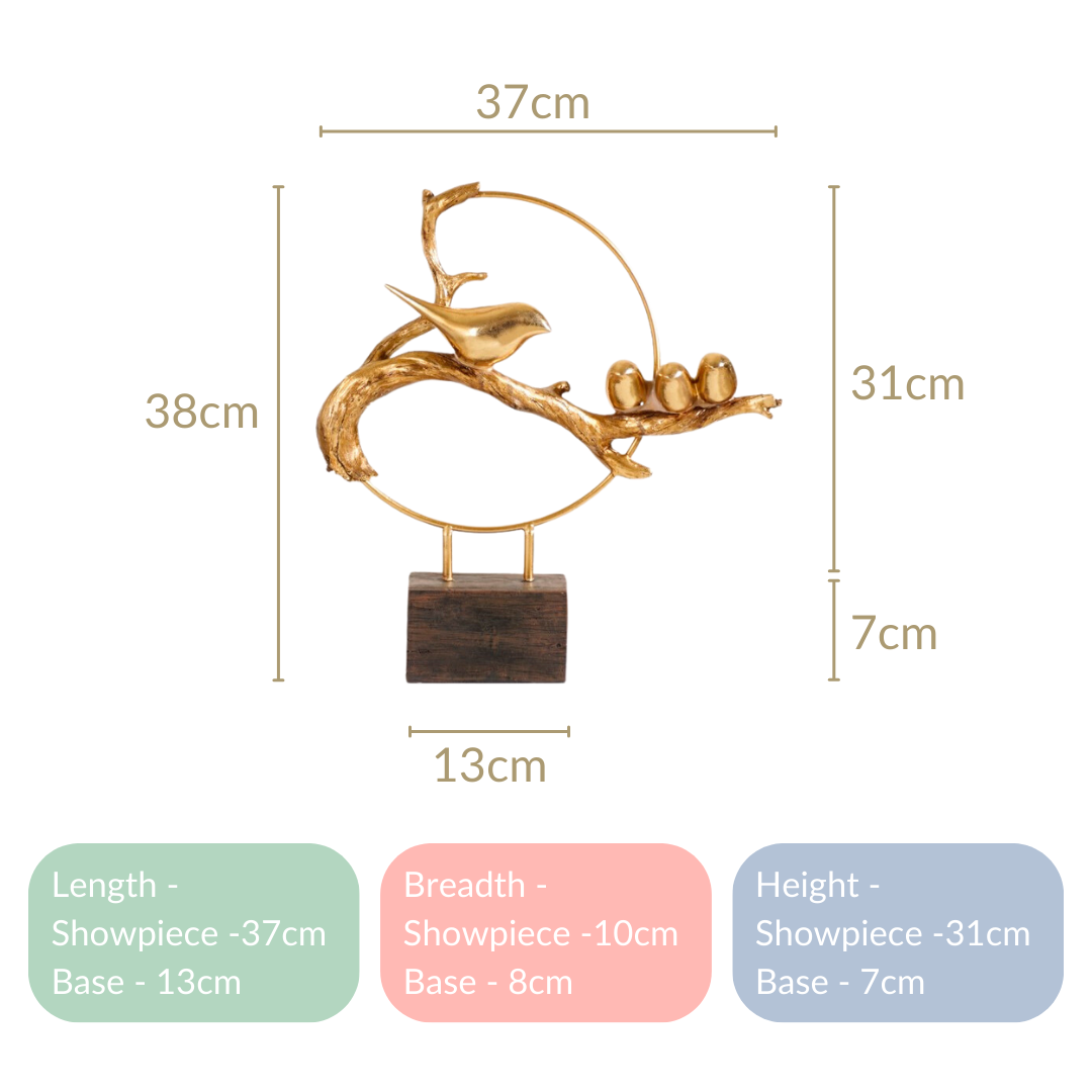 Bird Family Sculpture Showpiece Gold Nestasia