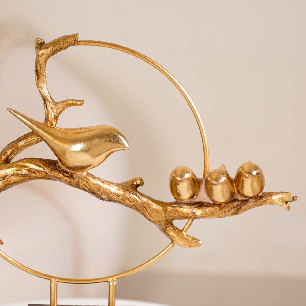 Bird Family Sculpture Showpiece Gold Nestasia