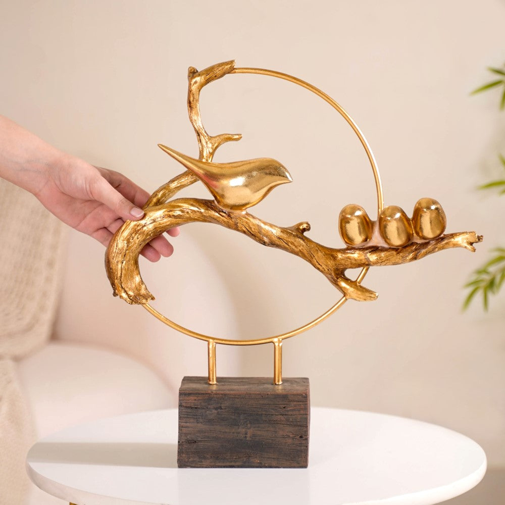 Bird Family Sculpture Showpiece Gold Nestasia