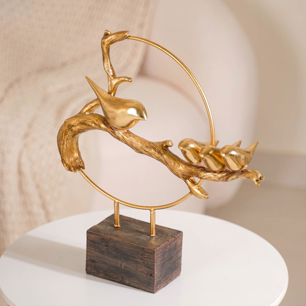 Bird Family Sculpture Showpiece Gold Nestasia