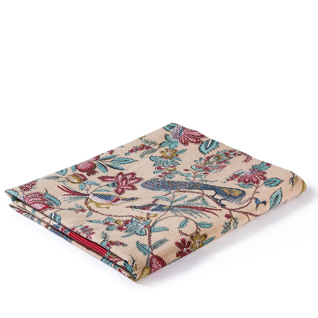 Birdsong Symphony Quilted Bedcover Peach 254x216cm Nestasia