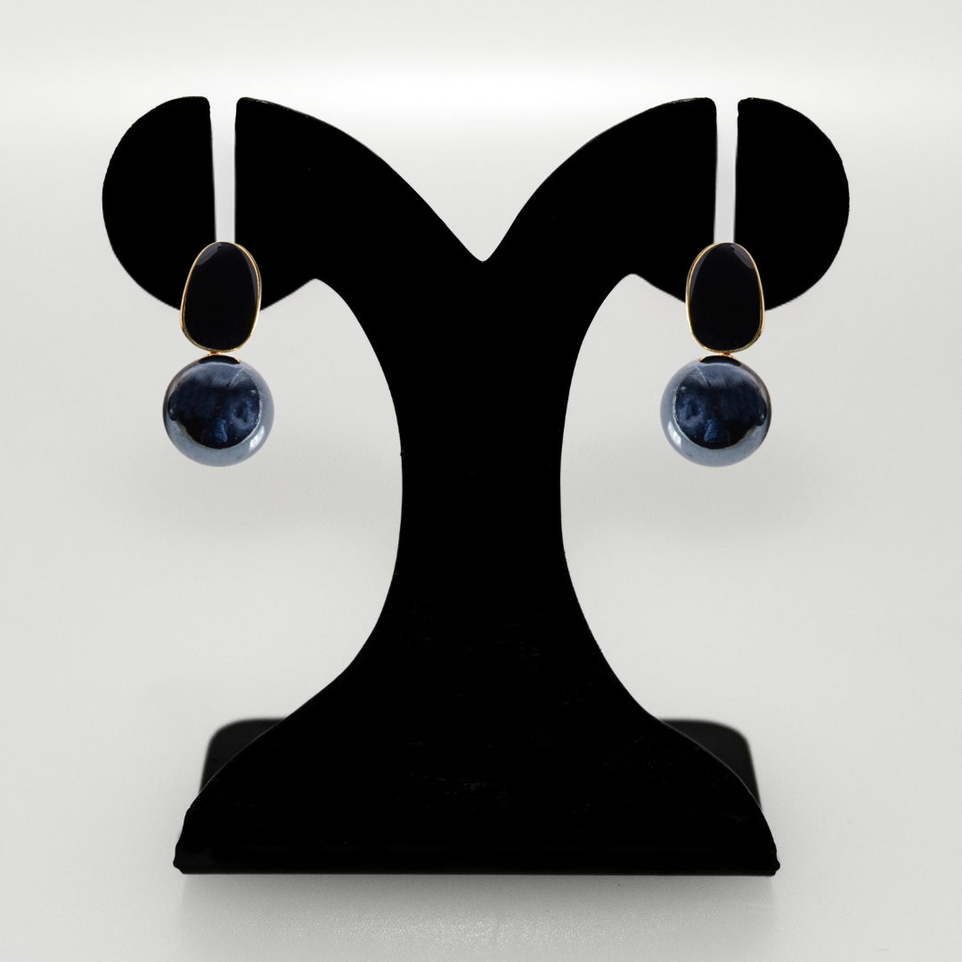 Black And Grey Contemporary Pearl Earrings Nestasia