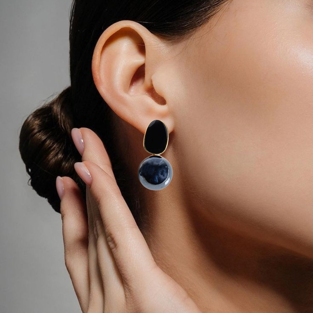 Black And Grey Contemporary Pearl Earrings Nestasia