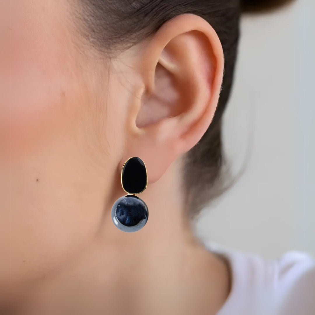 Black And Grey Contemporary Pearl Earrings Nestasia