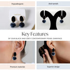 Black And Grey Contemporary Pearl Earrings Nestasia