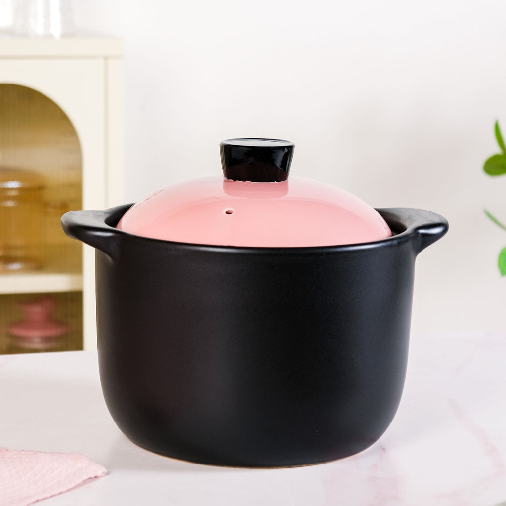 Flamora Big Ceramic Pot With Lid Pink Black 6000ml Nestasia