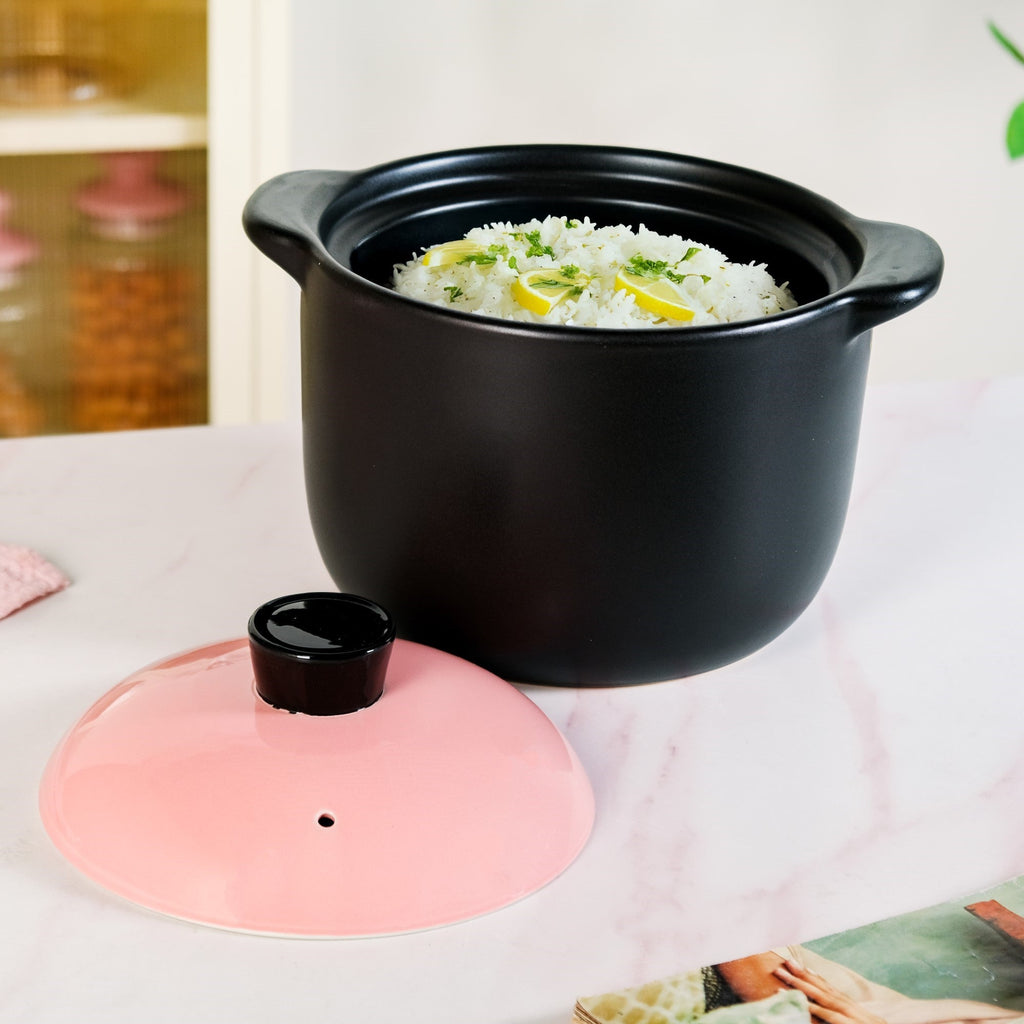 Flamora Big Ceramic Pot With Lid Pink Black 6000ml Nestasia