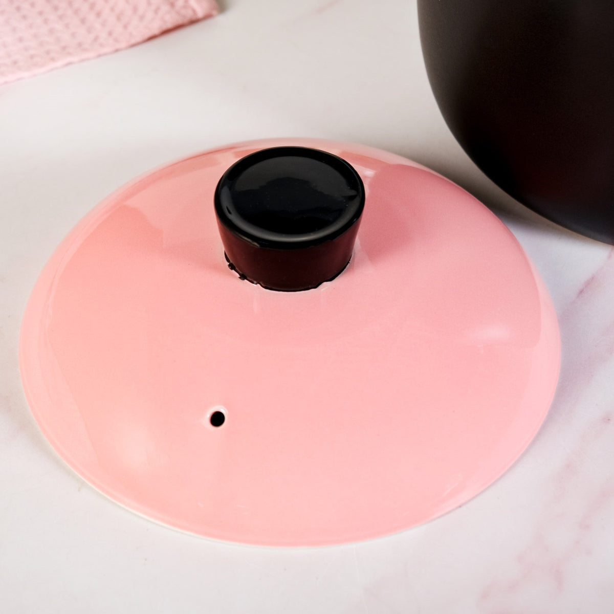 Flamora Big Ceramic Pot With Lid Pink Black 6000ml Nestasia