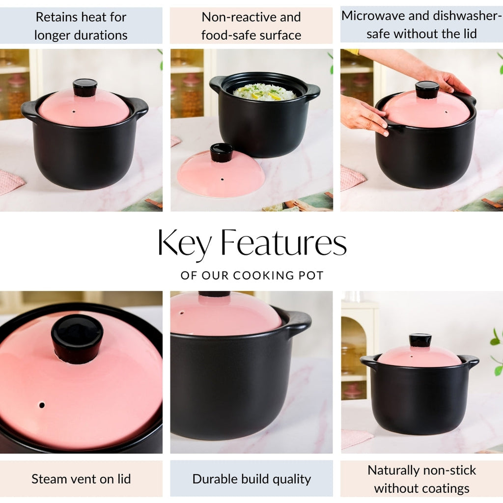 Flamora Big Ceramic Pot With Lid Pink Black 6000ml Nestasia