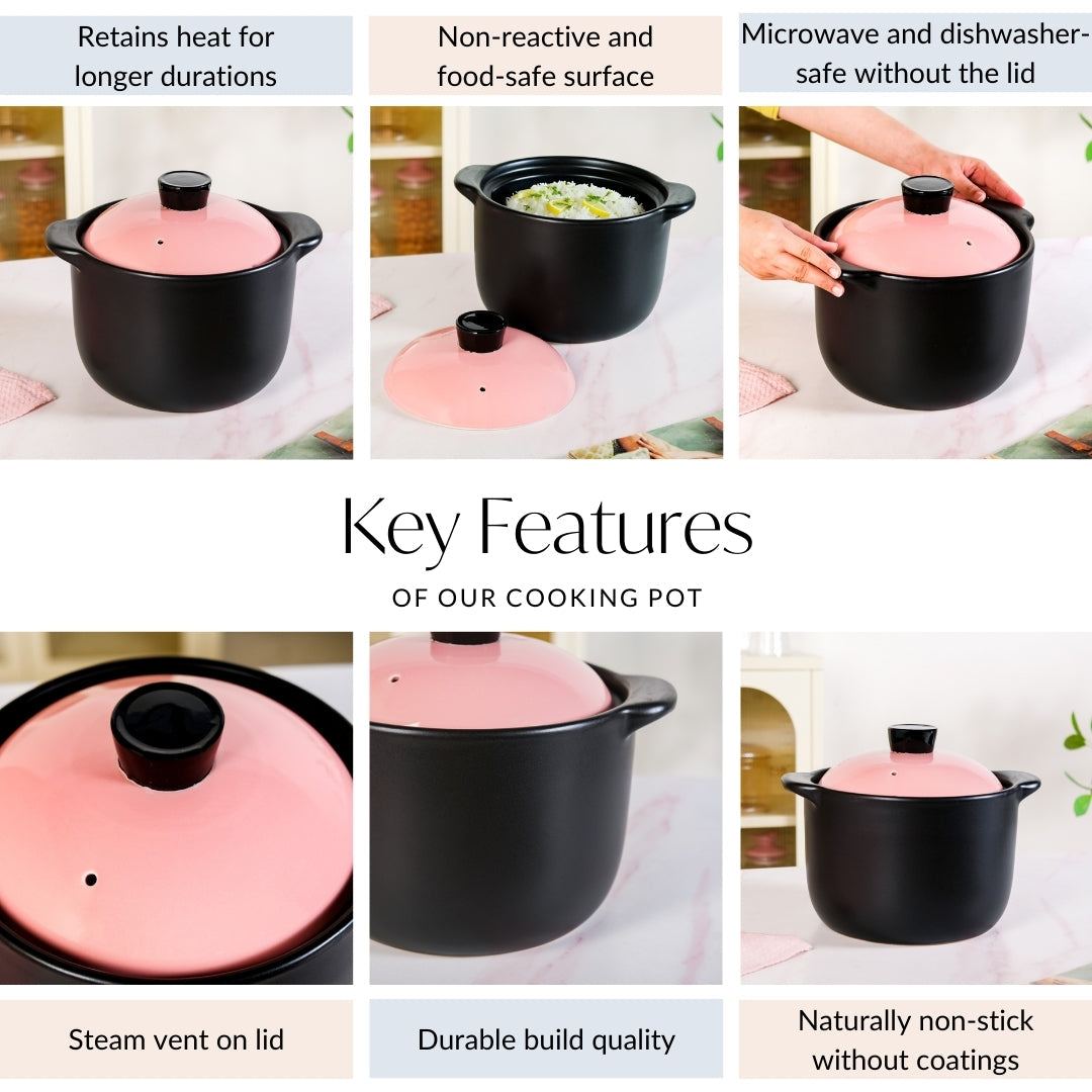 Flamora Big Ceramic Pot With Lid Pink Black 6000ml Nestasia