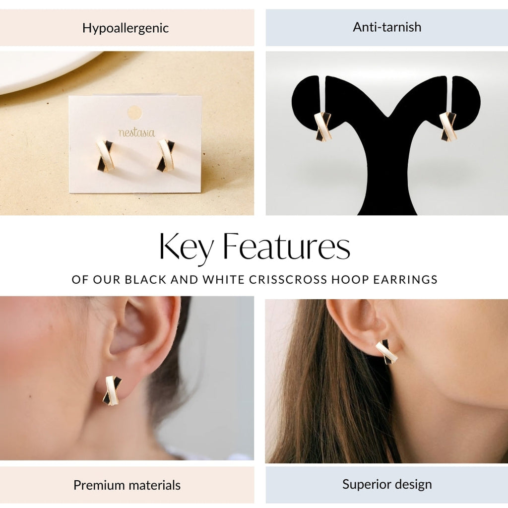 Black And White Crisscross Hoop Earrings Nestasia