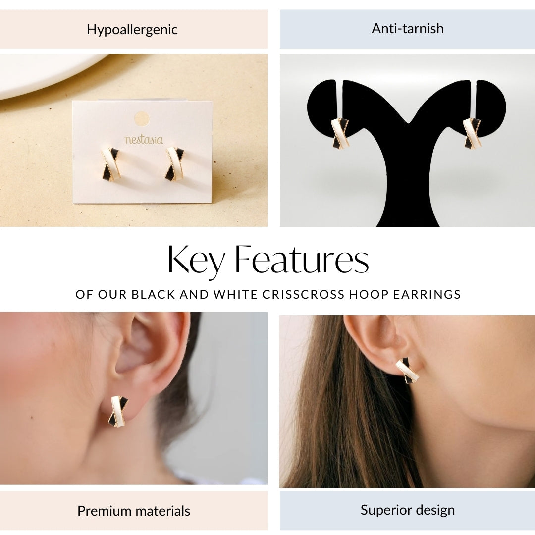 Black And White Crisscross Hoop Earrings Nestasia