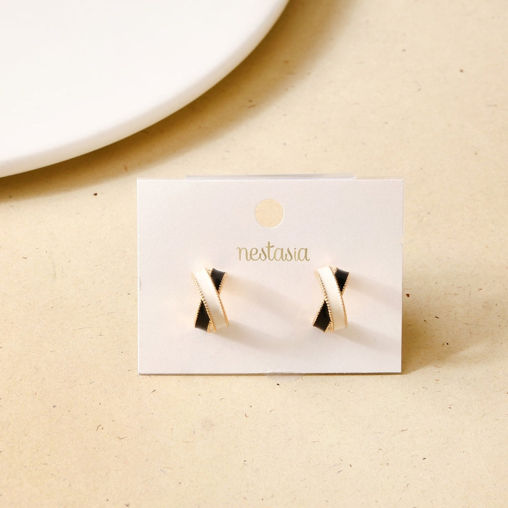 Black And White Crisscross Hoop Earrings Nestasia