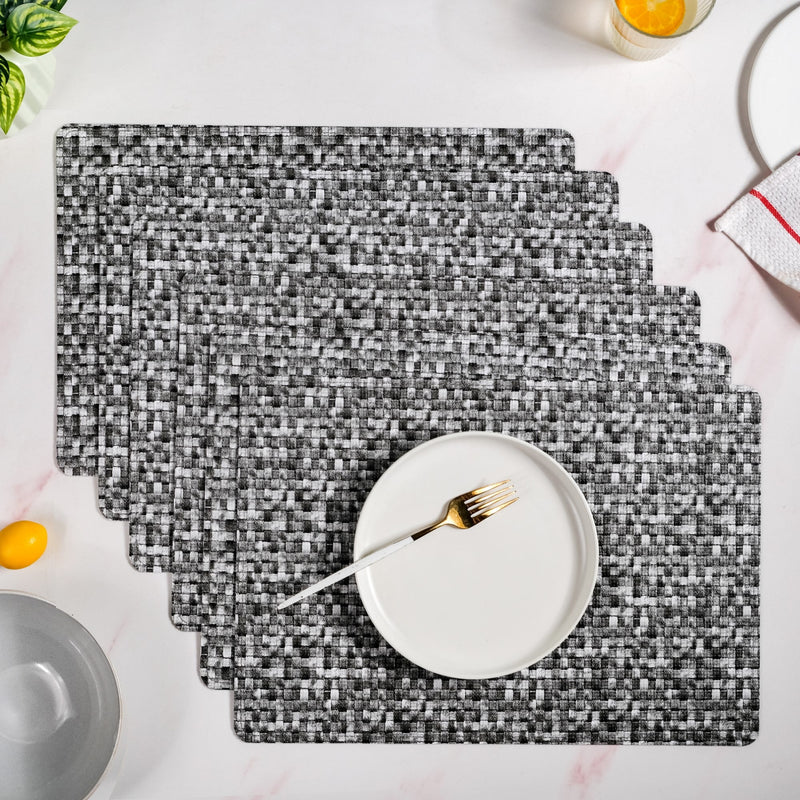 Black And White Intrecciato Weave Rectangular Table Mat Set Of 6 Nestasia