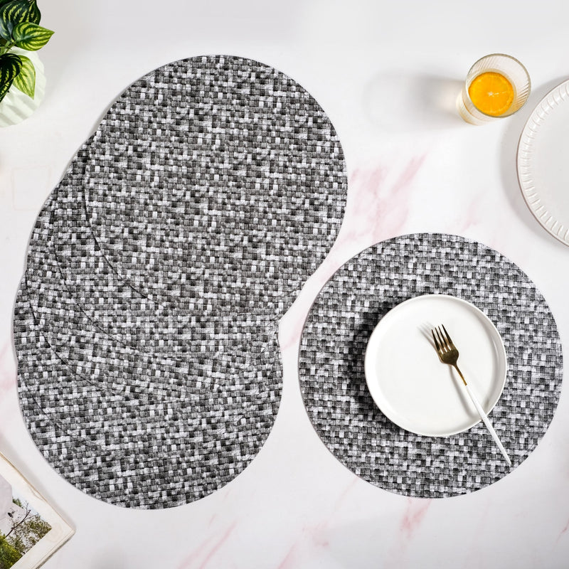 Black And White Intrecciato Weave Round Table Mat Set Of 6 Nestasia