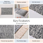 Black And White Tweed Cotton Anti Slip Floor Mat 96x53cm Nestasia