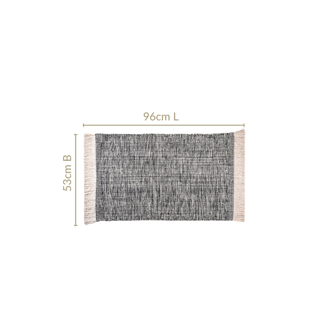 Black And White Tweed Cotton Anti Slip Floor Mat 96x53cm Nestasia