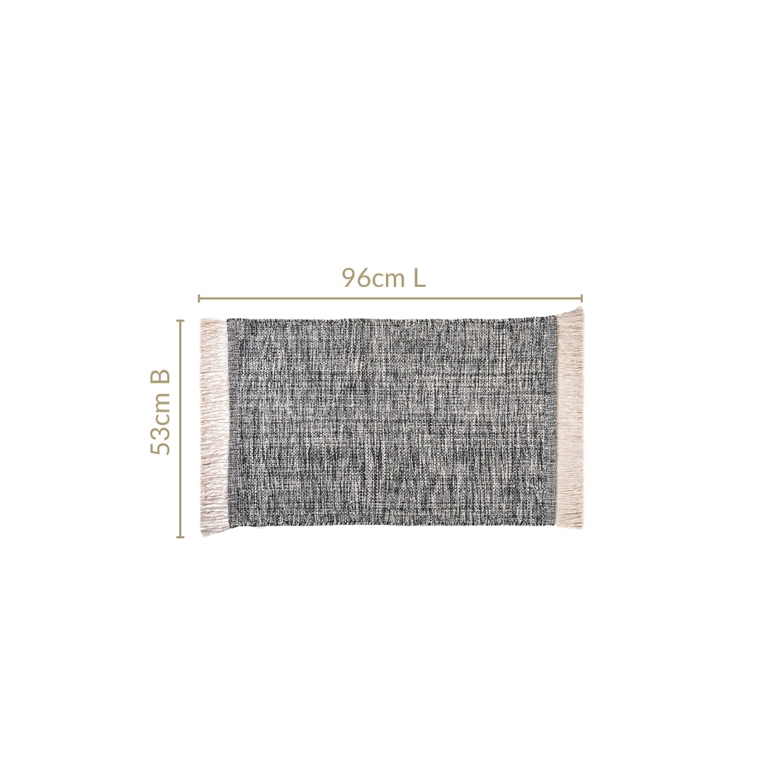 Black And White Tweed Cotton Anti Slip Floor Mat 96x53cm Nestasia