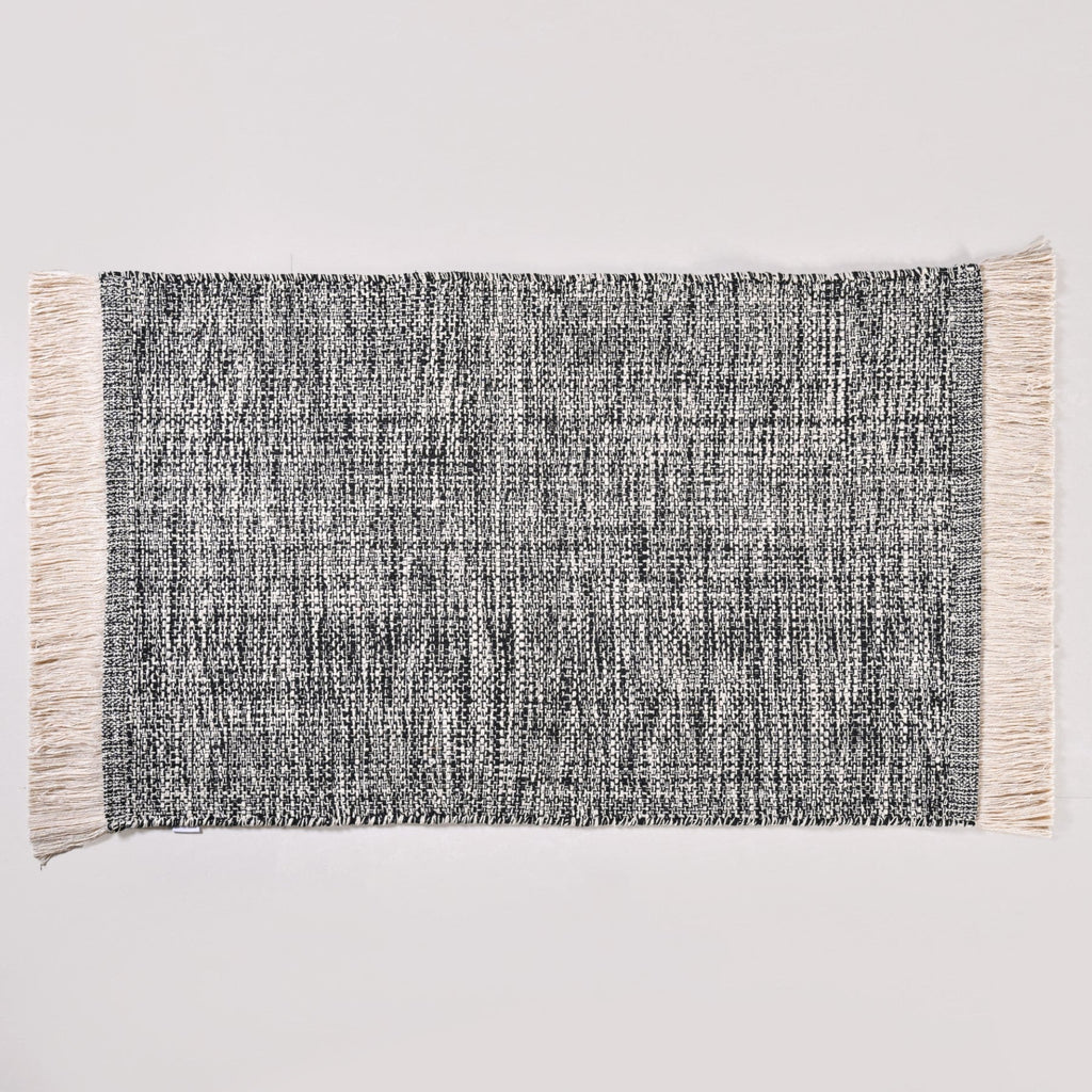 Black And White Tweed Cotton Anti Slip Floor Mat 96x53cm Nestasia