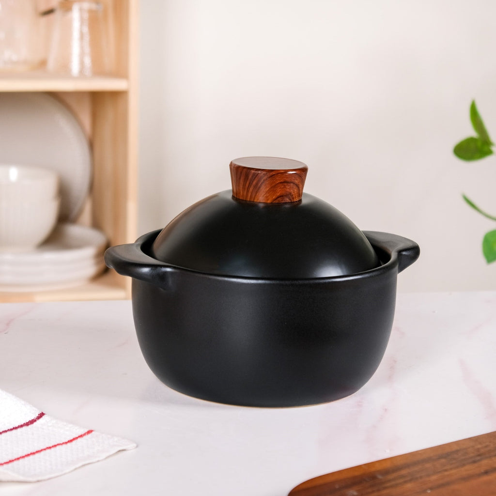 Maison Black Ceramic Clay Pot For Cooking 2200ml Nestasia