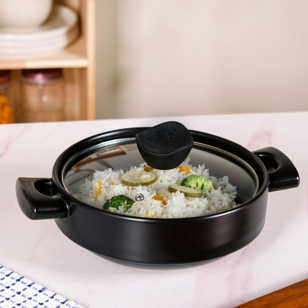 Classic Black Korean Ceramic Cooking Pot 2000ml Nestasia
