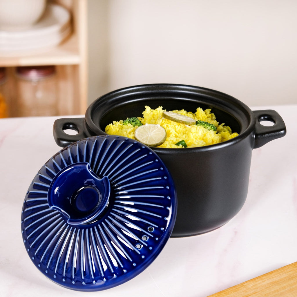 Lumea Ceramic Cooking Pot With Deep Blue Lid 2600ml Nestasia