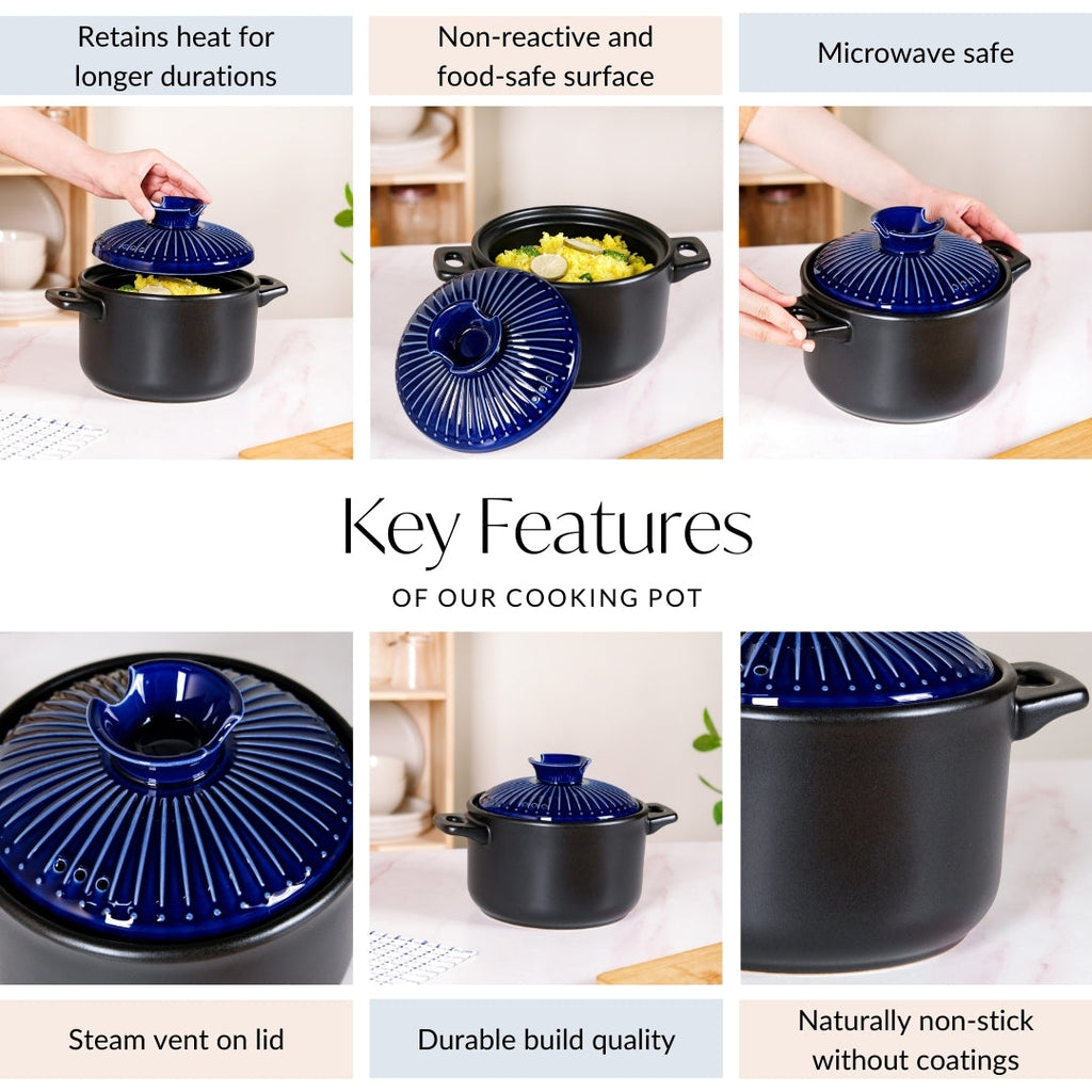 Lumea Ceramic Cooking Pot With Deep Blue Lid 2600ml Nestasia