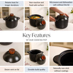 Maison Black Ceramic Cooking Pot With Lid 3700ml Nestasia