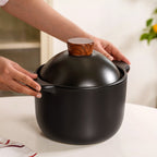 Maison Black Ceramic Cooking Pot With Lid 3700ml Nestasia