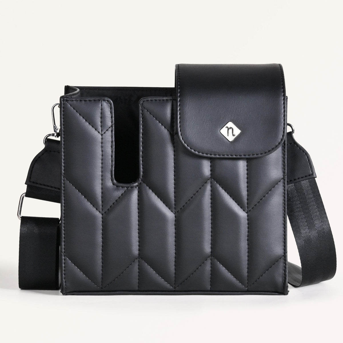 Black Crossbody Bag For Bottles Nestasia