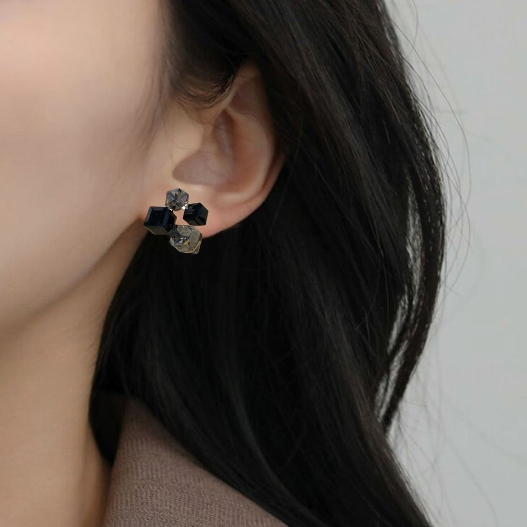 Black Cube Cluster Earrings Nestasia