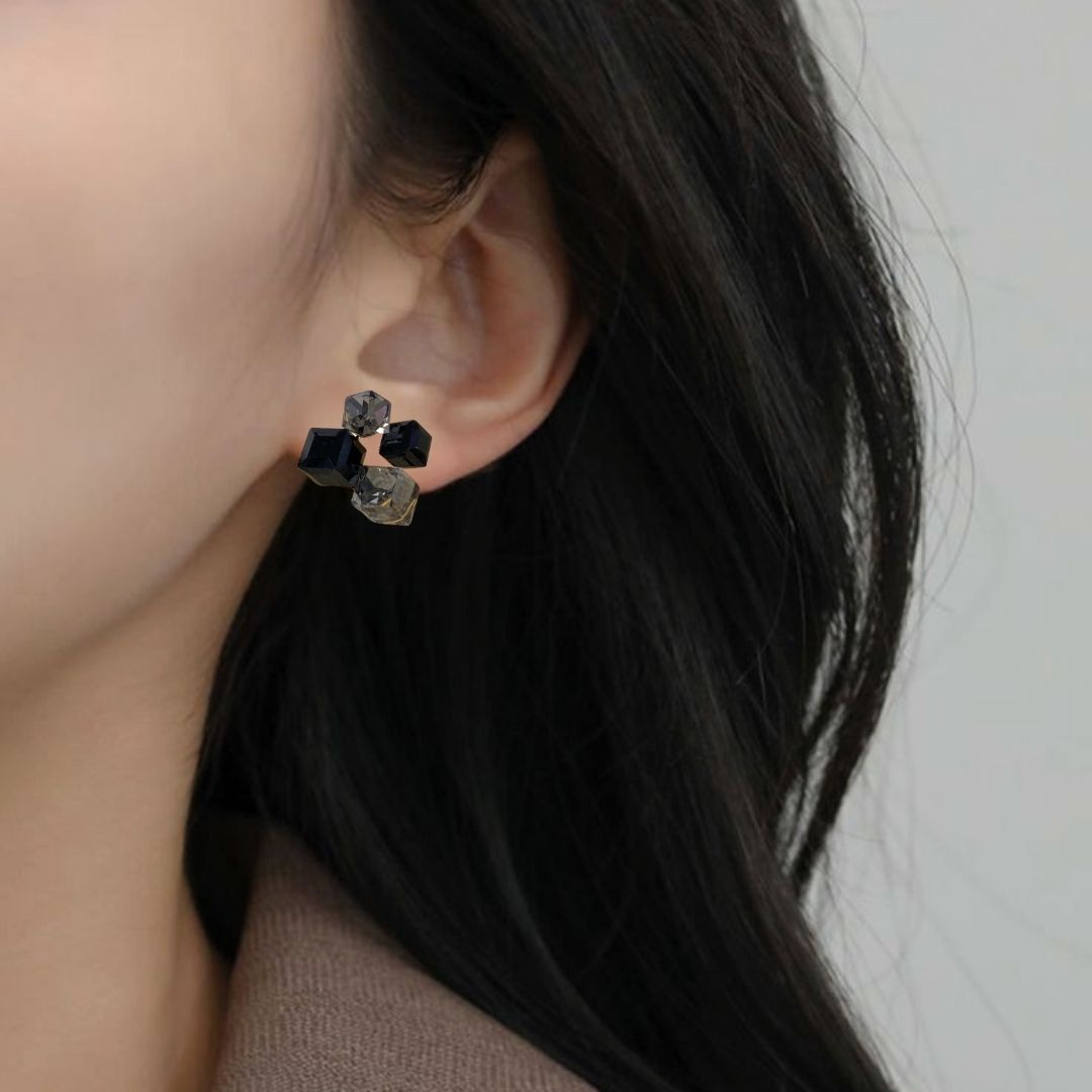 Black Cube Cluster Earrings Nestasia