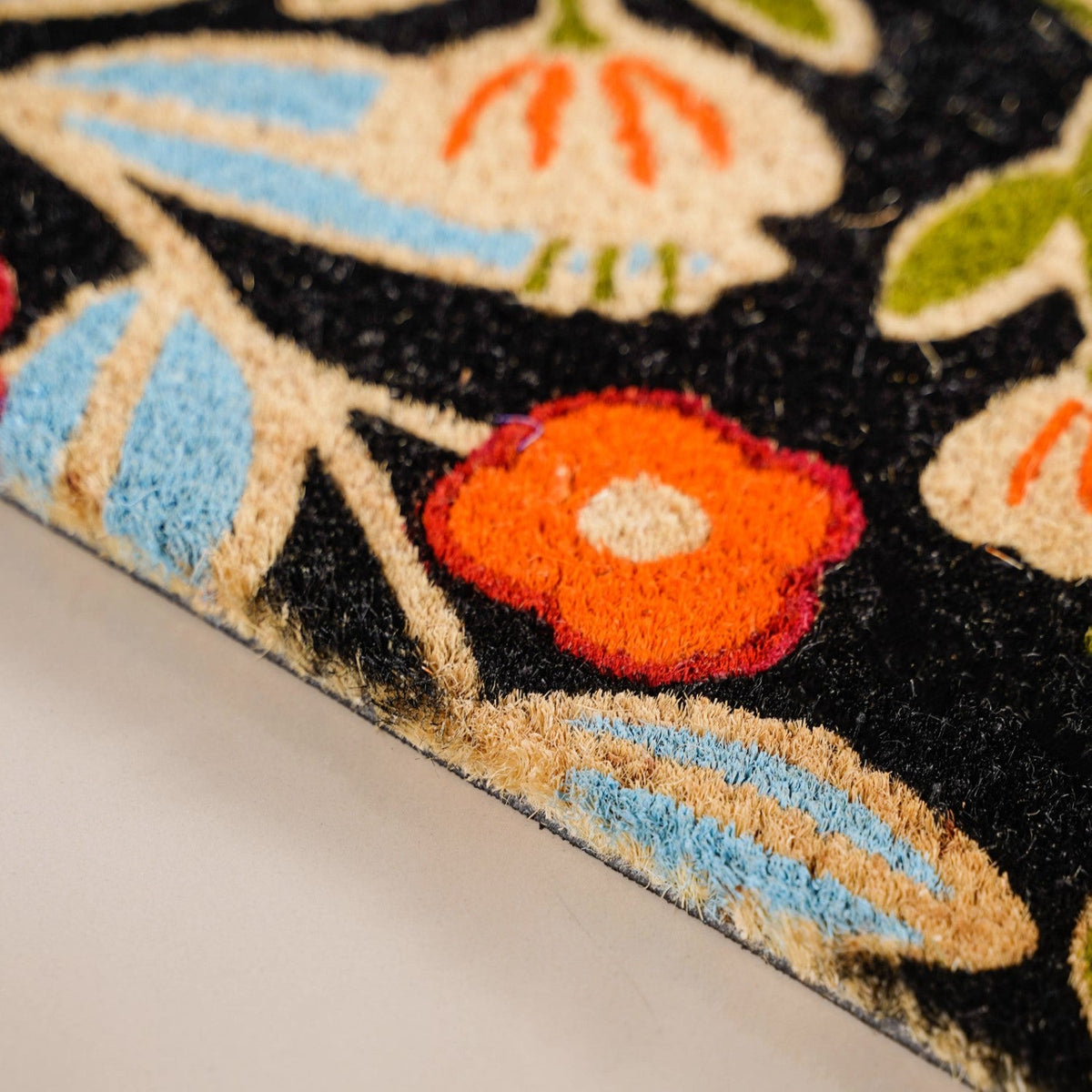 Black Floral Coir Mat 36x24 Inch Nestasia