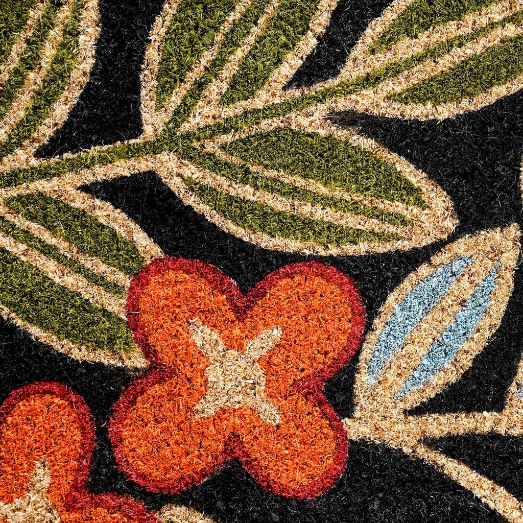 Black Floral Coir Mat 36x24 Inch Nestasia