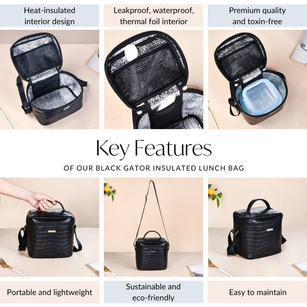 Classic Luxury Insulated Lunch Bag Black Nestasia
