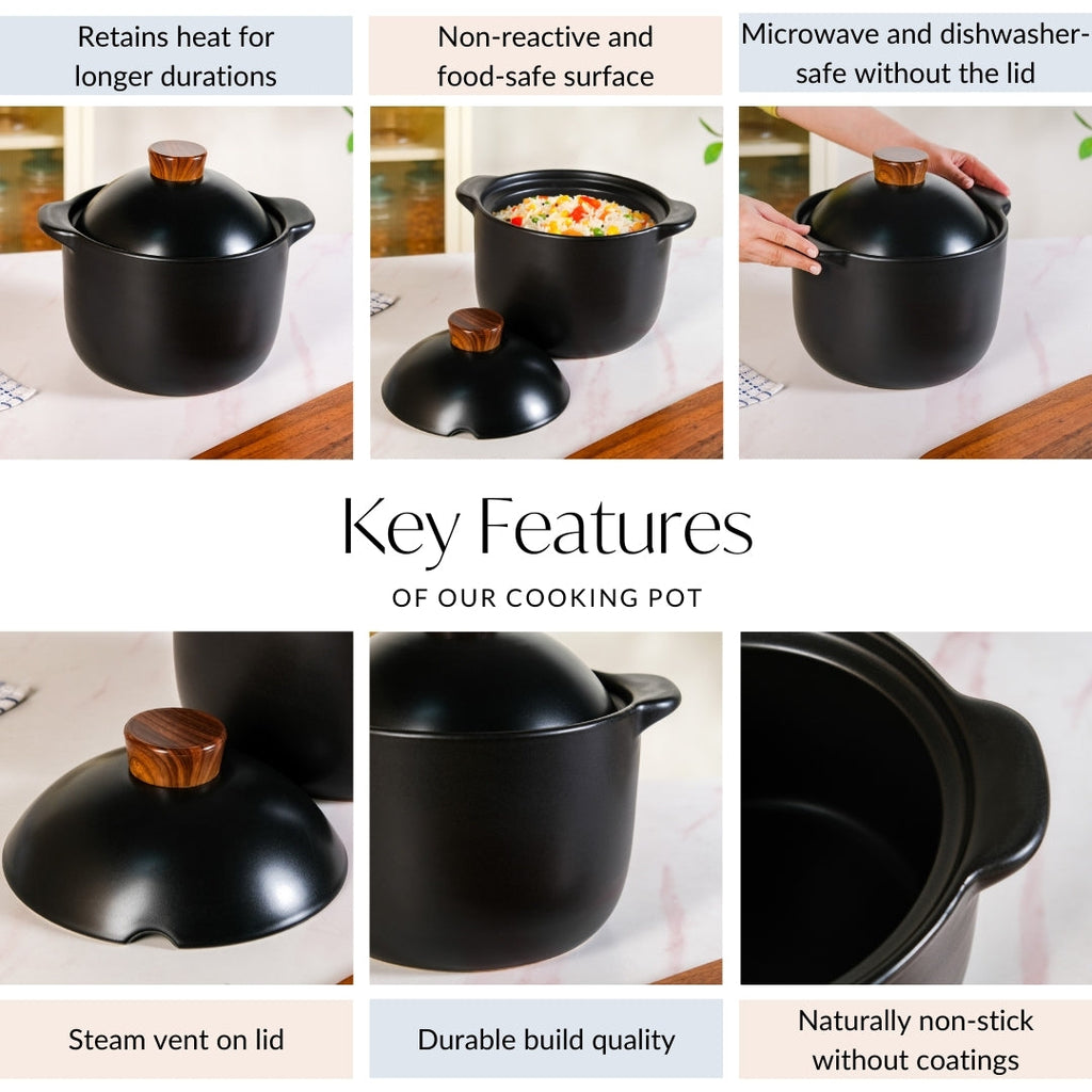 Maison Black Glazed Cooking Pot With Lid 5800ml Nestasia