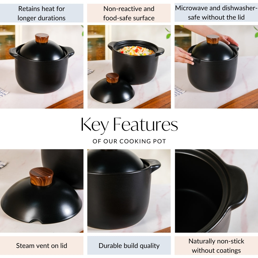 Maison Black Glazed Cooking Pot With Lid 5800ml Nestasia
