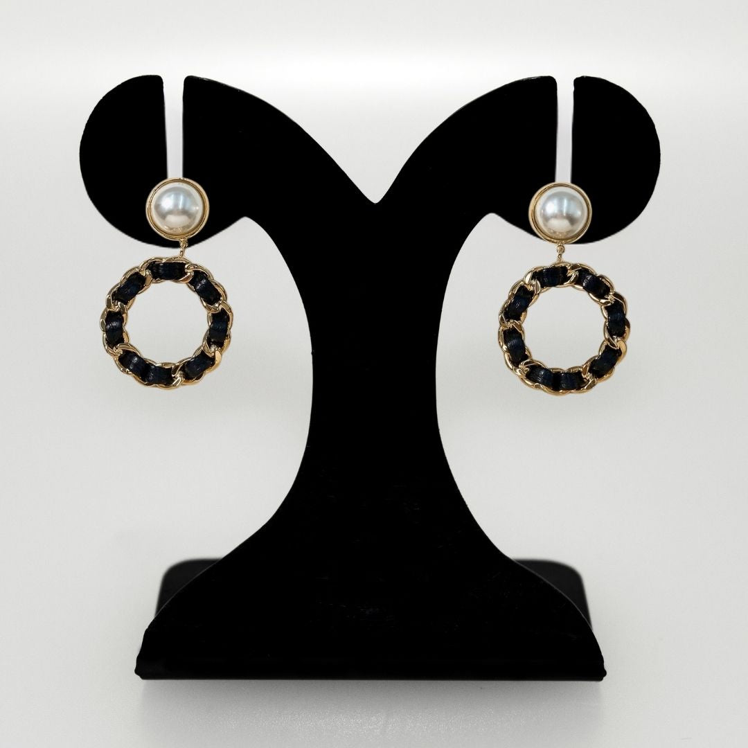 Black On Gold Dangling Earrings Nestasia