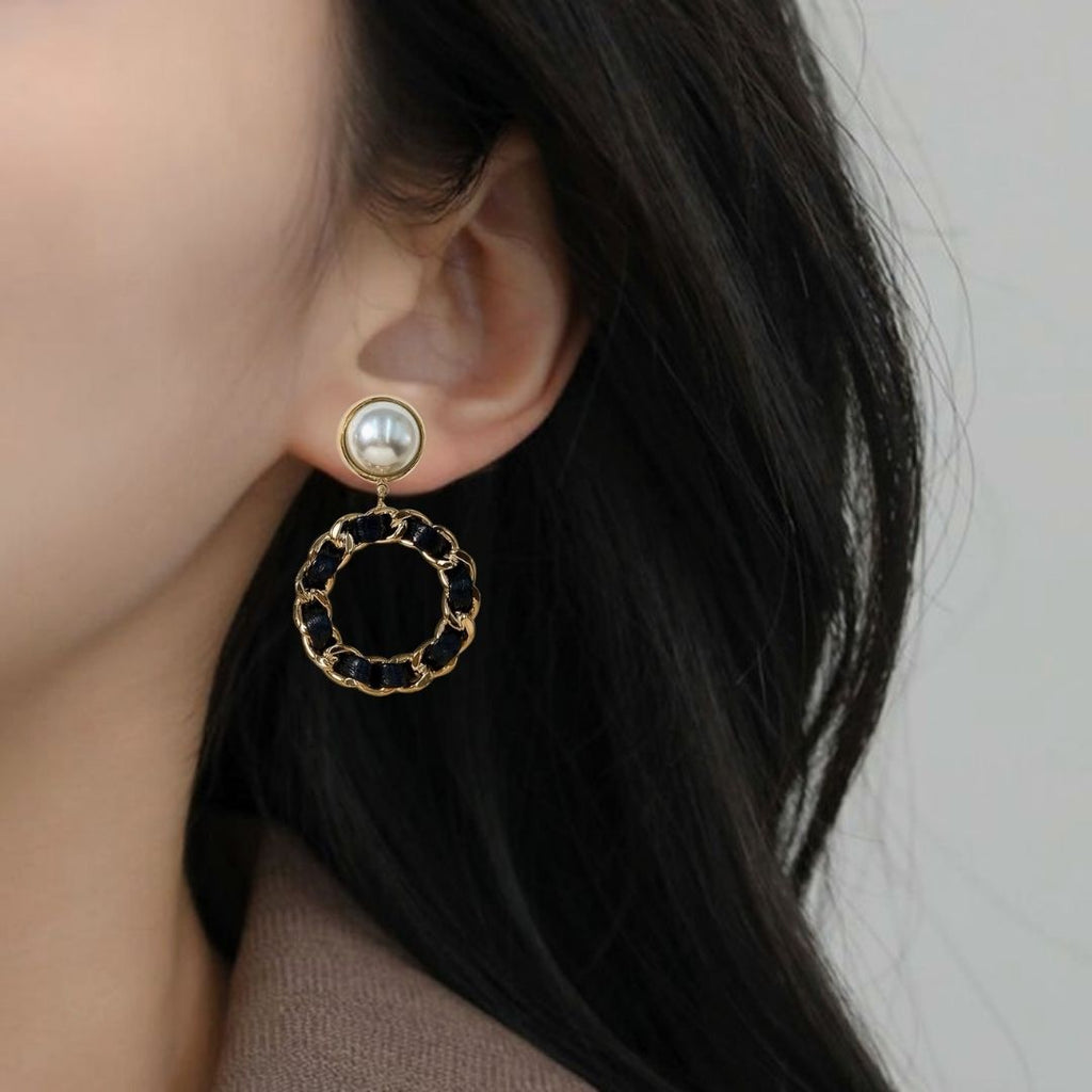 Black On Gold Dangling Earrings Nestasia