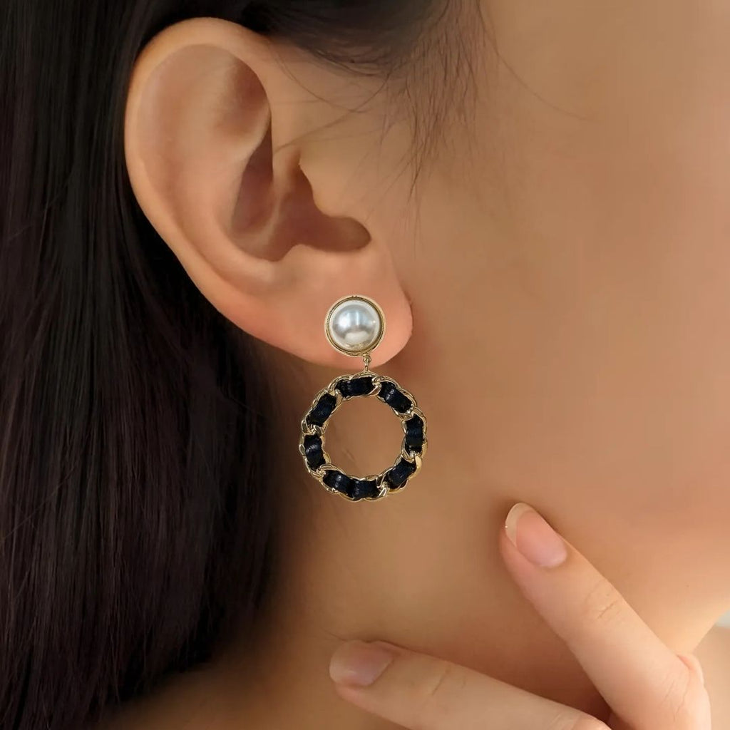 Black On Gold Dangling Earrings Nestasia