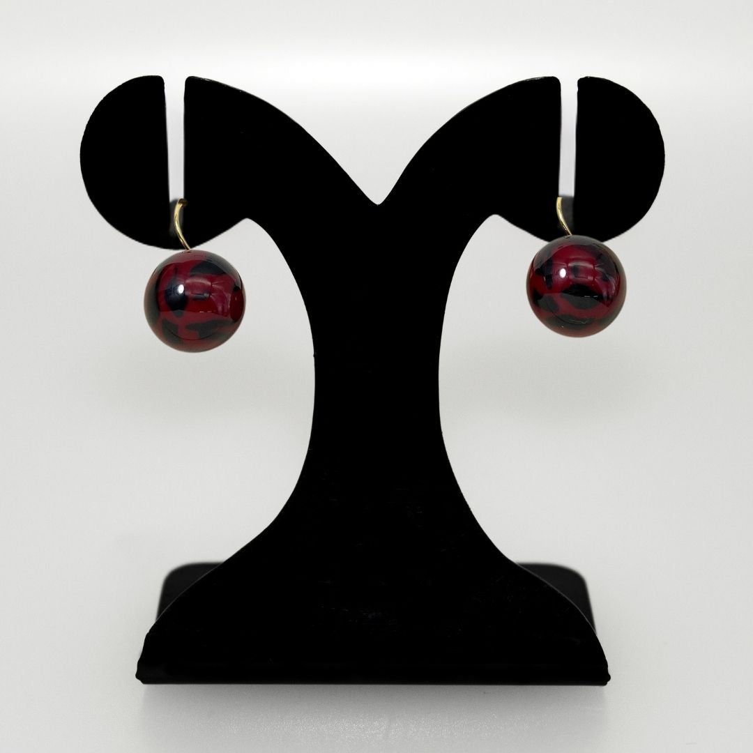 Abstract Patterned Maroon Bead Earrings Nestasia