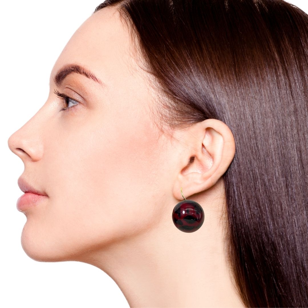 Abstract Patterned Maroon Bead Earrings Nestasia