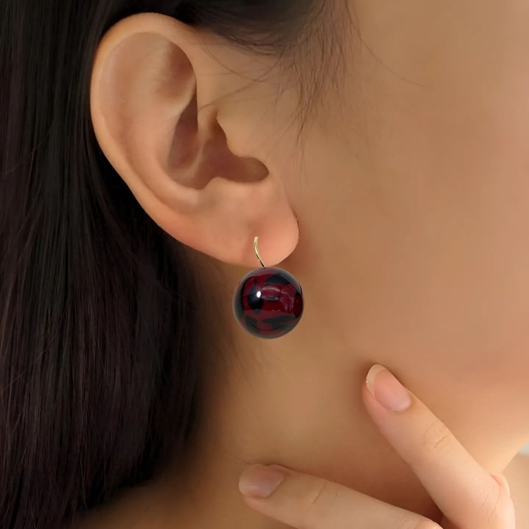 Abstract Patterned Maroon Bead Earrings Nestasia