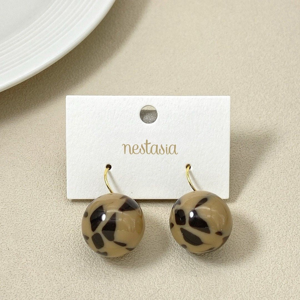 Black Patterned Brown Bead Earrings Nestasia